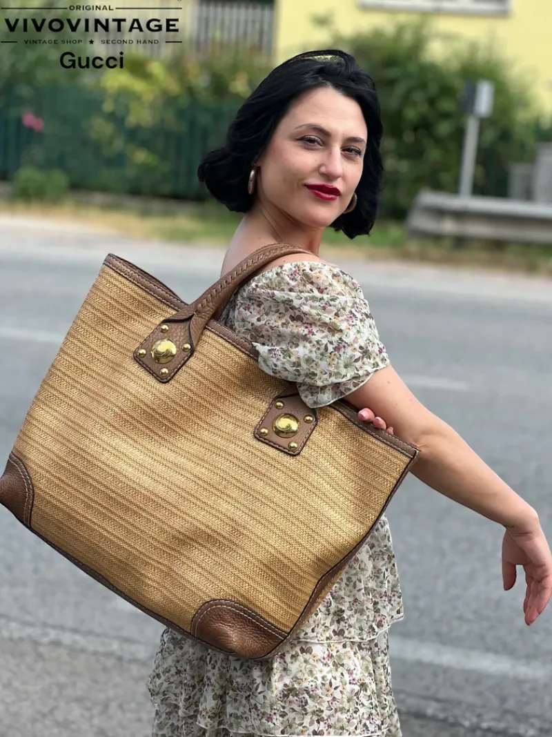 Borse A Spalla>Gucci Shopping rafia