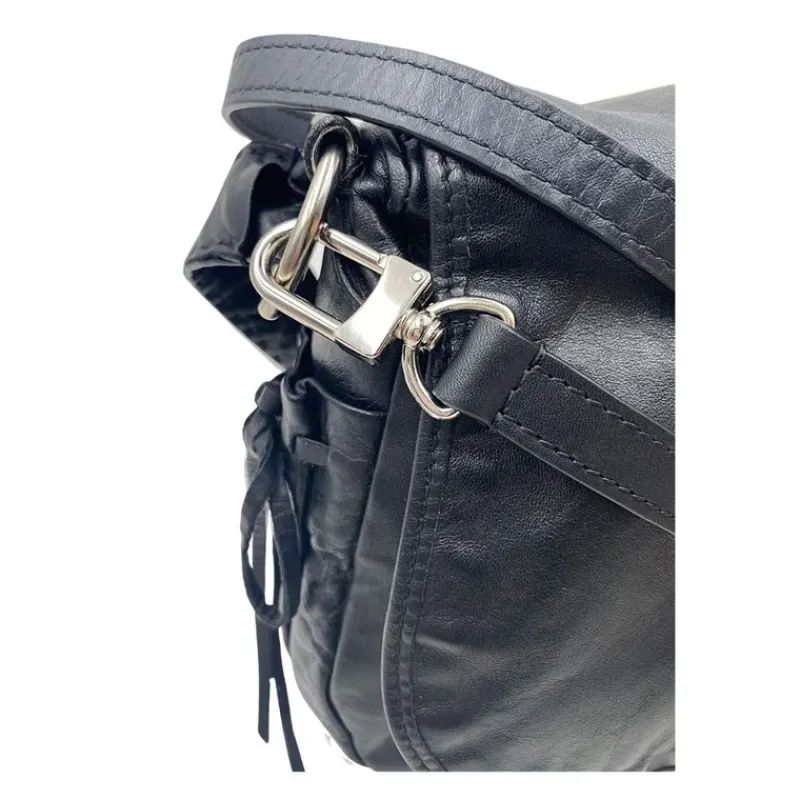 Tracolla Per Borsa|Borse A Tracolla>Made in Italy Tracolla amovibile in pelle nera con hardware argentato