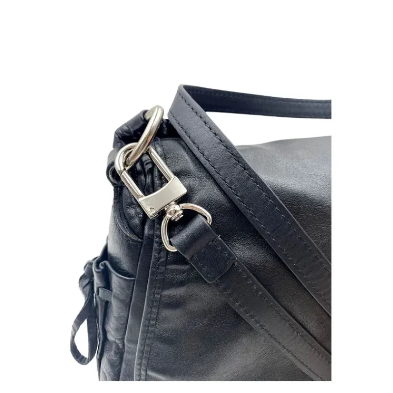Tracolla Per Borsa|Borse A Tracolla>Made in Italy Tracolla amovibile in pelle nera con hardware argentato